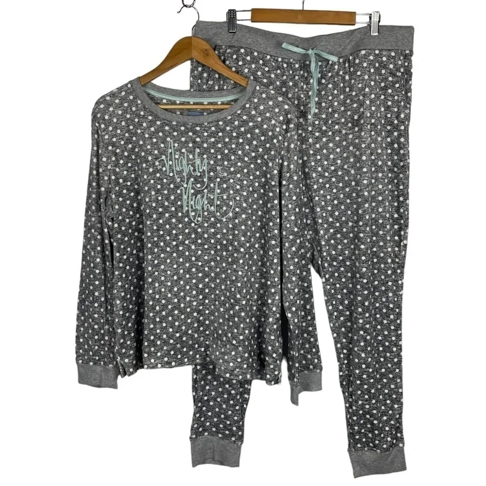 JANE & BLEECKER NIGHTY NIGHT FUZZY POLKA DOT MATCHING PAJAMA PJ SET - Picture 2 of 14
